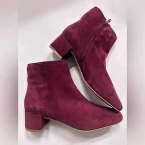 Urban Outfitters Red Suede Heeled Booties.